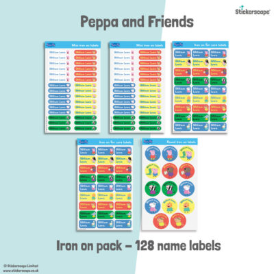 Peppa and Friends school name labels iron on pack