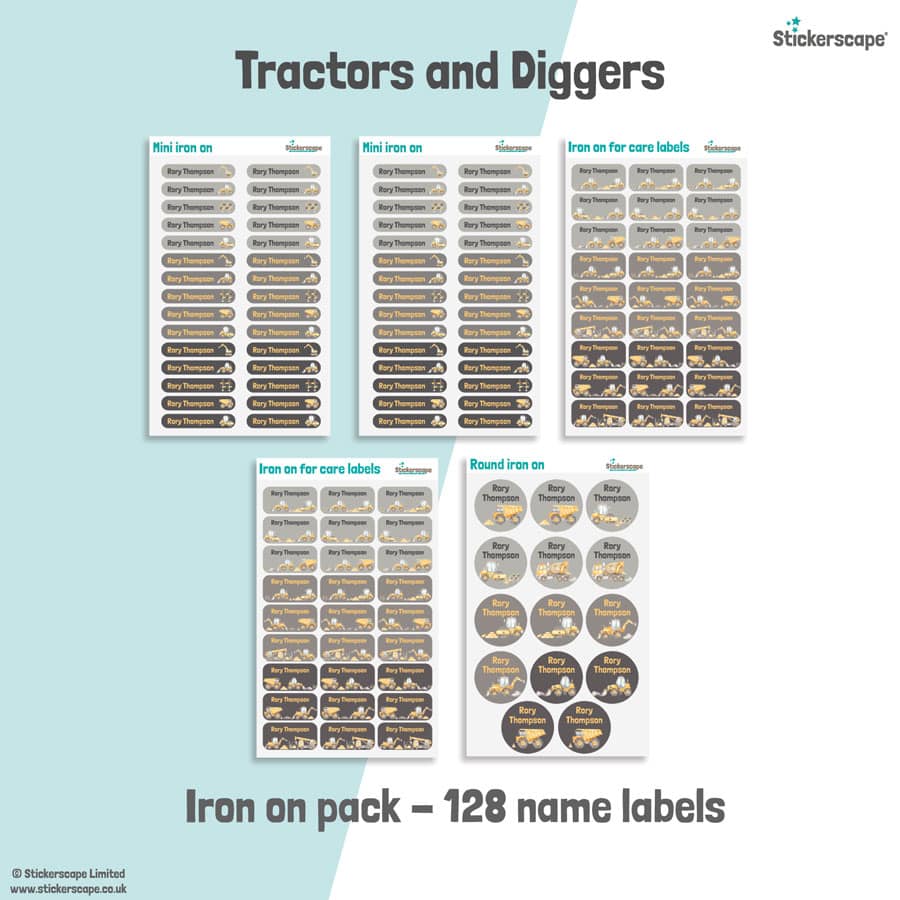 Tractors and Diggers name labels | Iron on labels