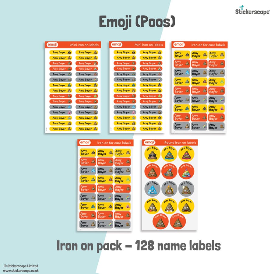 Emoji Poos name labels | Iron on labels