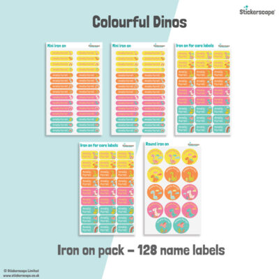 Colourful Dinos name labels | Iron on labels