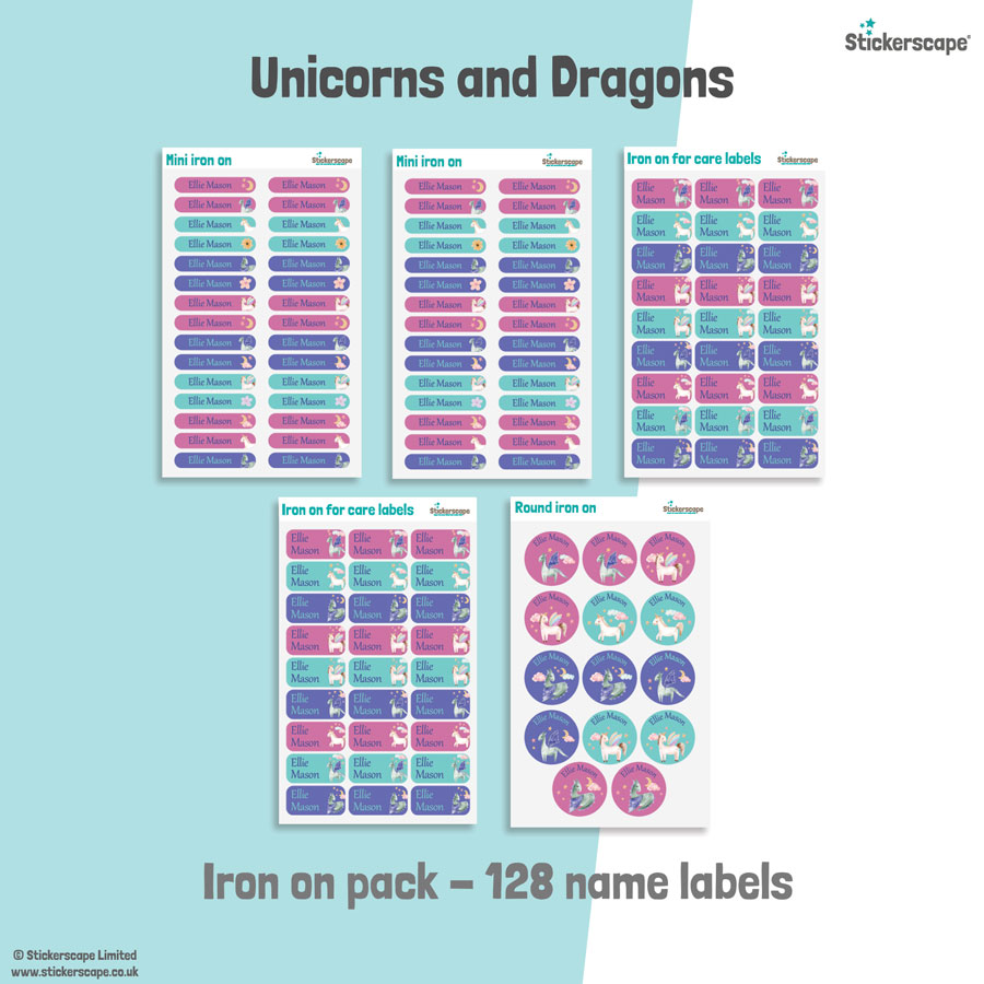 Unicorns and Dragons name labels | Iron on labels