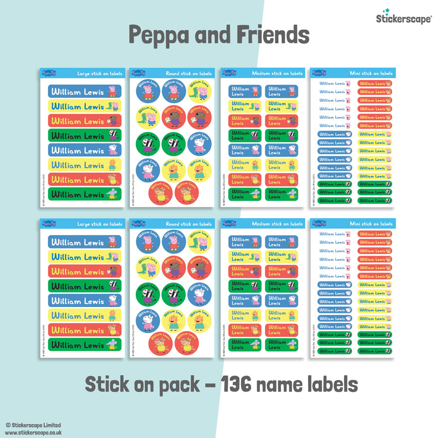 Peppa and Friends school name labels stick on name label pack