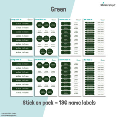 Green school name labels stick on name label pack