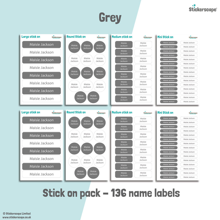 Grey school name labels stick on name label pack