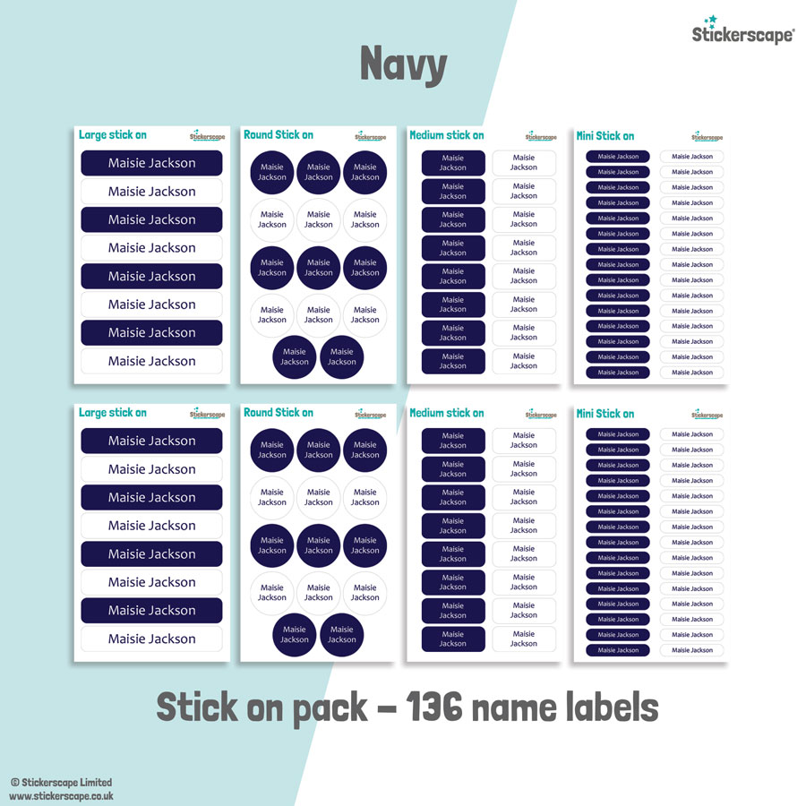 Navy school name labels stick on name label pack