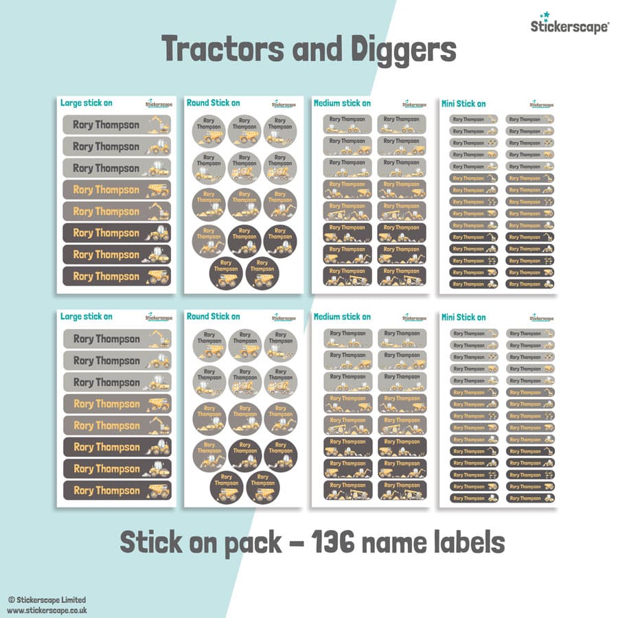 Tractors and Diggers name labels | Stick on labels