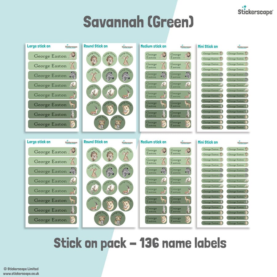 Green Savannah name labels | Stick on labels