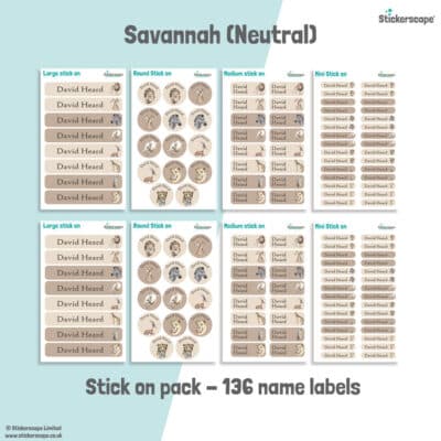 Neutral Savannah name labels | Stick on labels