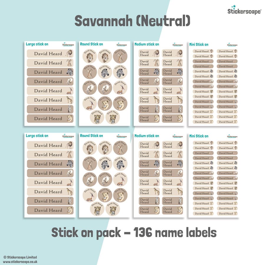 Neutral Savannah name labels | Stick on labels