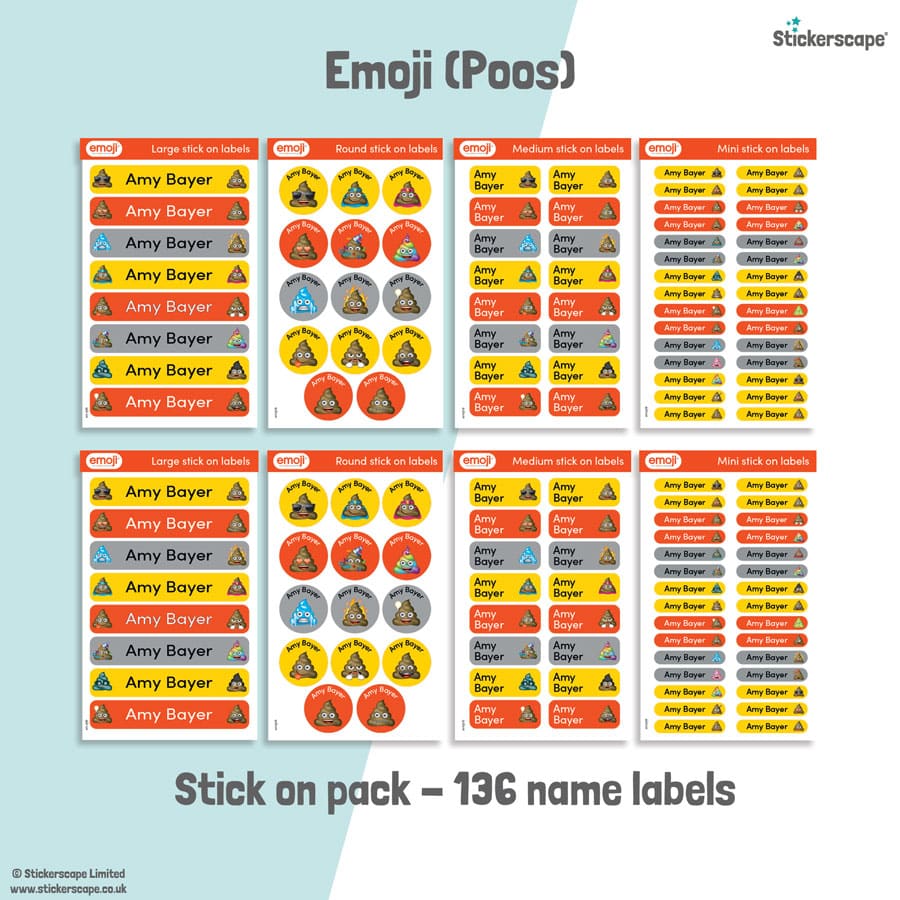 Emoji Poos name labels | Stick on labels
