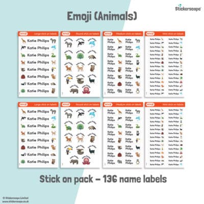 Emoji Animals name labels | Stick on labels