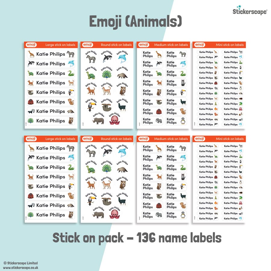 Emoji Animals name labels | Stick on labels