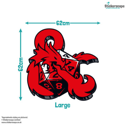 D&D Dice and Ampersand Beast wall sticker size guide large