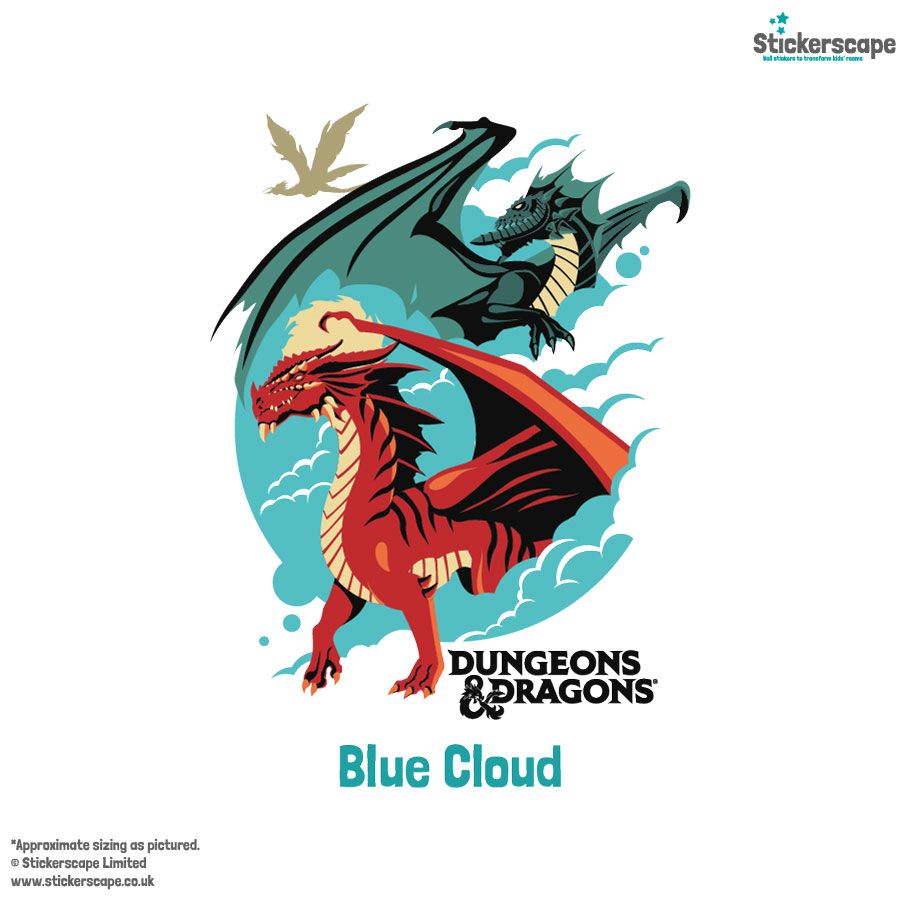 D&D Red and Green Dragon Wall Sticker | blue cloud option