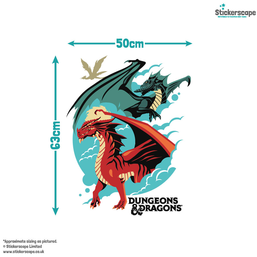 D&D Red and Green Dragon Wall Sticker size guide