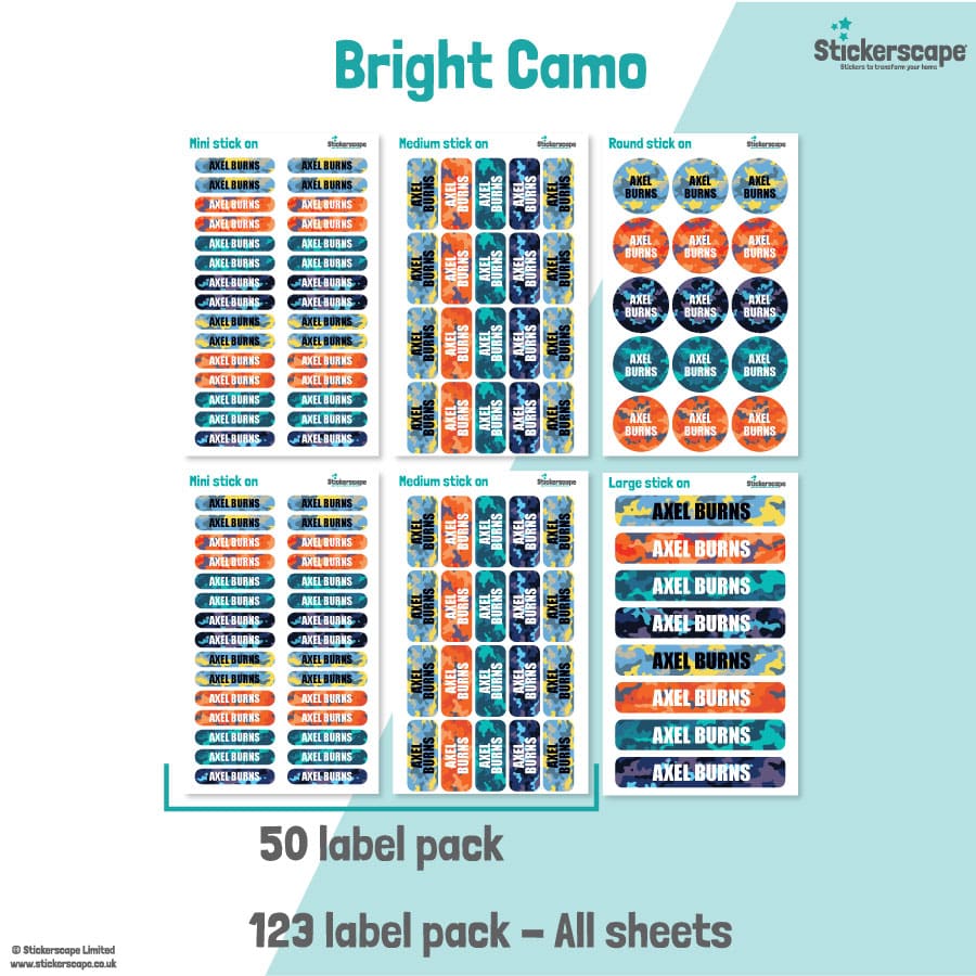 Bright Camo Name Label Pack stickers included