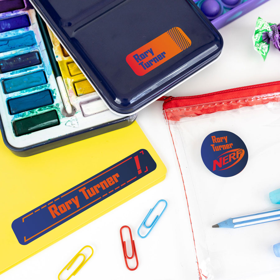 Nerf name labels on stationary