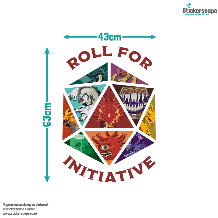 D&D Roll for Initiative wall sticker size guide