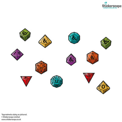 D&D Dice Stickers Pack on white background
