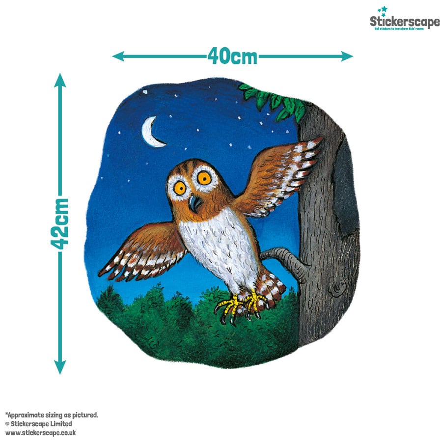 Night Time Owl Wall Sticker with size dimensions