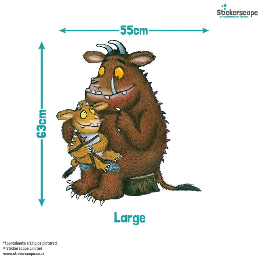 gruffalo and gruffalo child's wall sticker with size dimensions