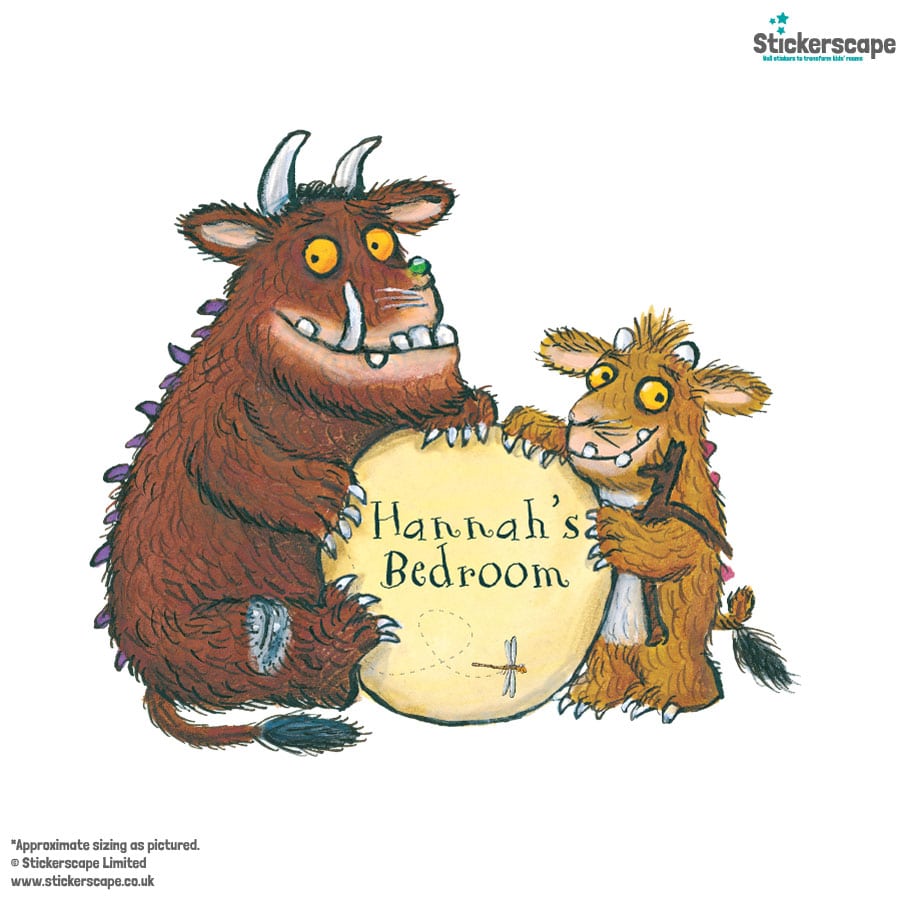personalised gruffalo and child wall sticker on a white background