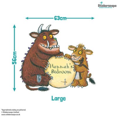 personalised gruffalo and child wall sticker with size dimensions