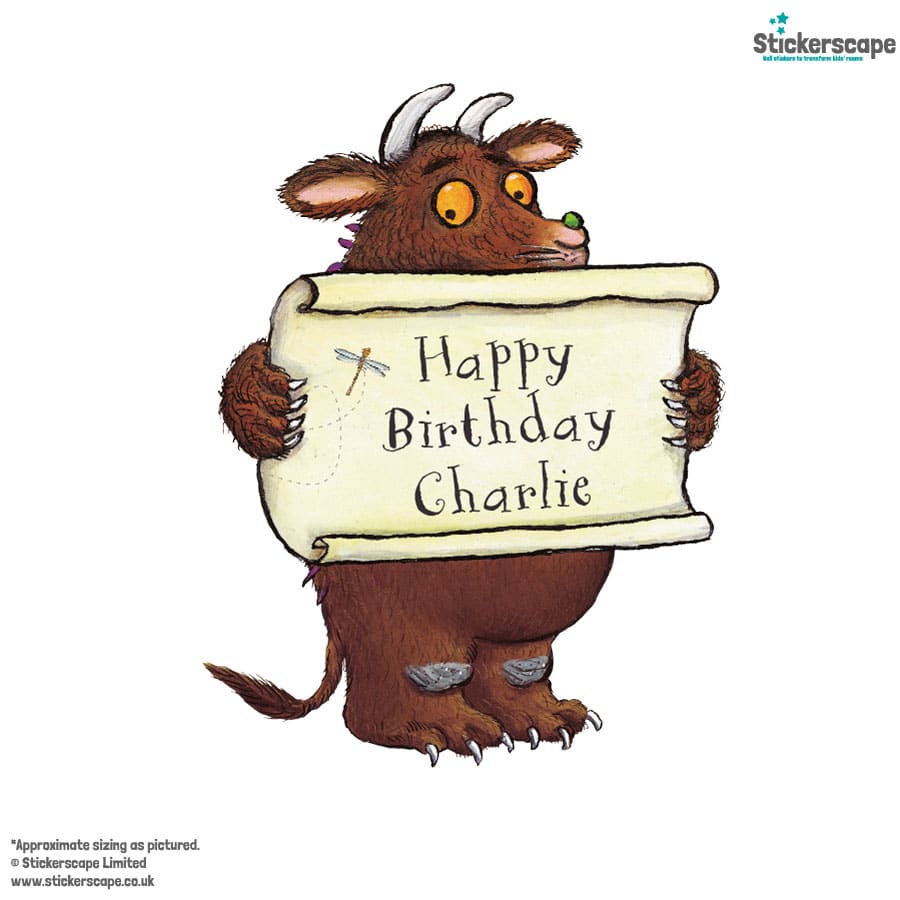 personalised gruffalo birthday window sticker on a white background