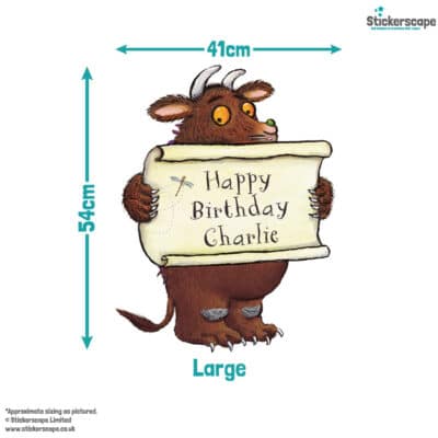 personalised gruffalo birthday window sticker with size dimensions