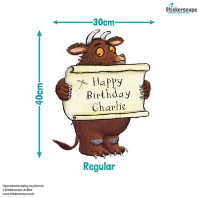 personalised gruffalo birthday window sticker with size dimensions