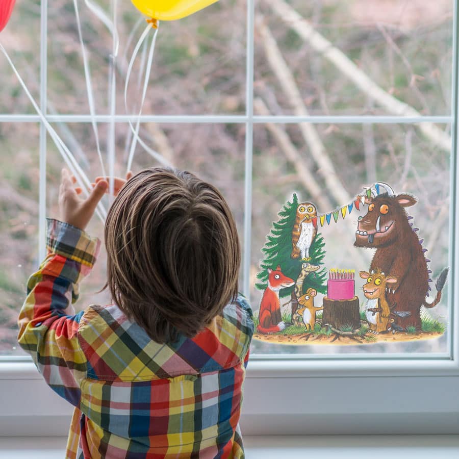 gruffalo child's birthday window sticker on a window