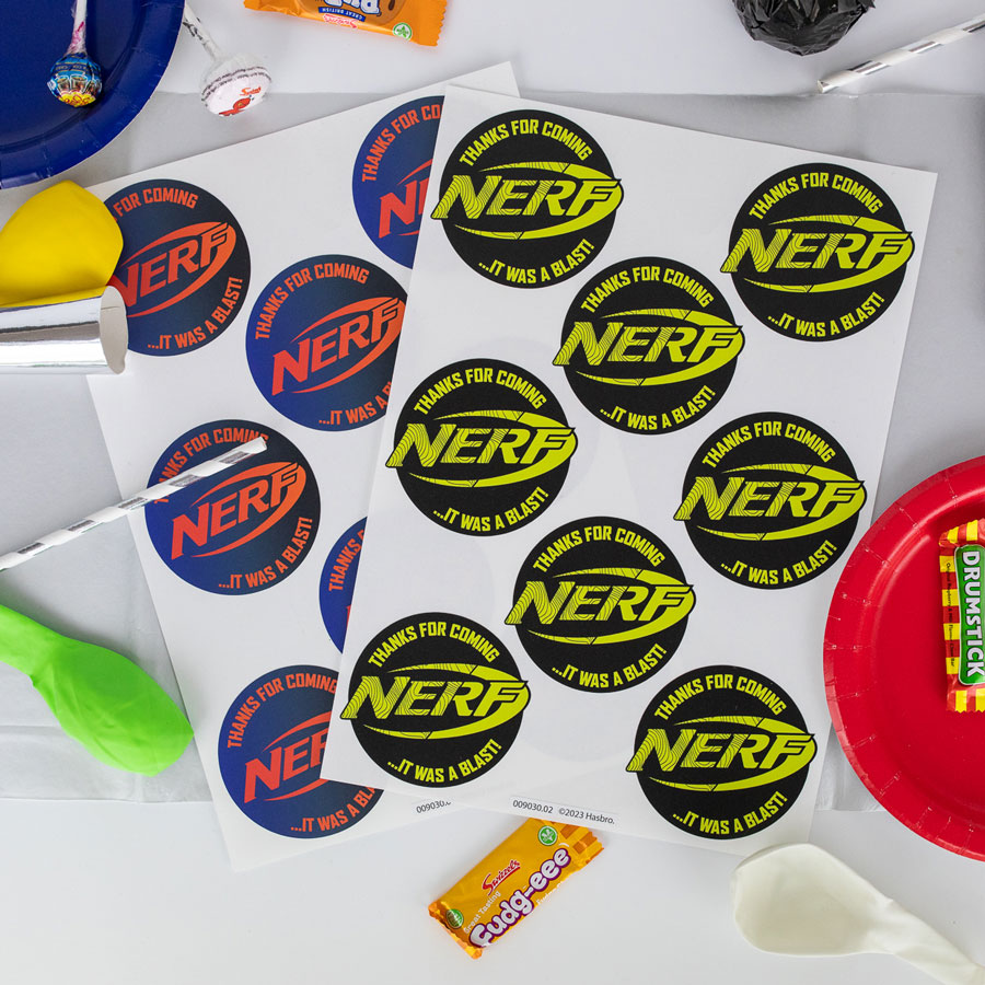 Nerf Party Bag Stickers | Both colour options