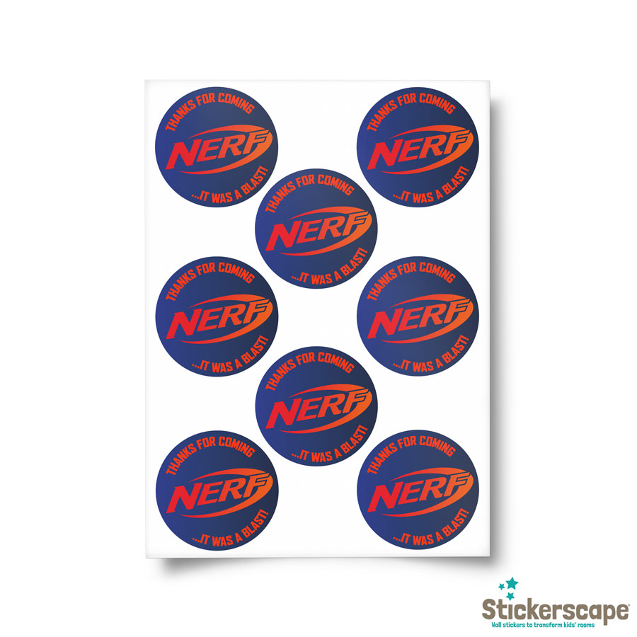 Nerf Party Bag Stickers | Blue and Orange sheet layout