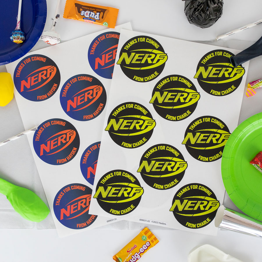 Nerf Party Bag Stickers | Both colour options