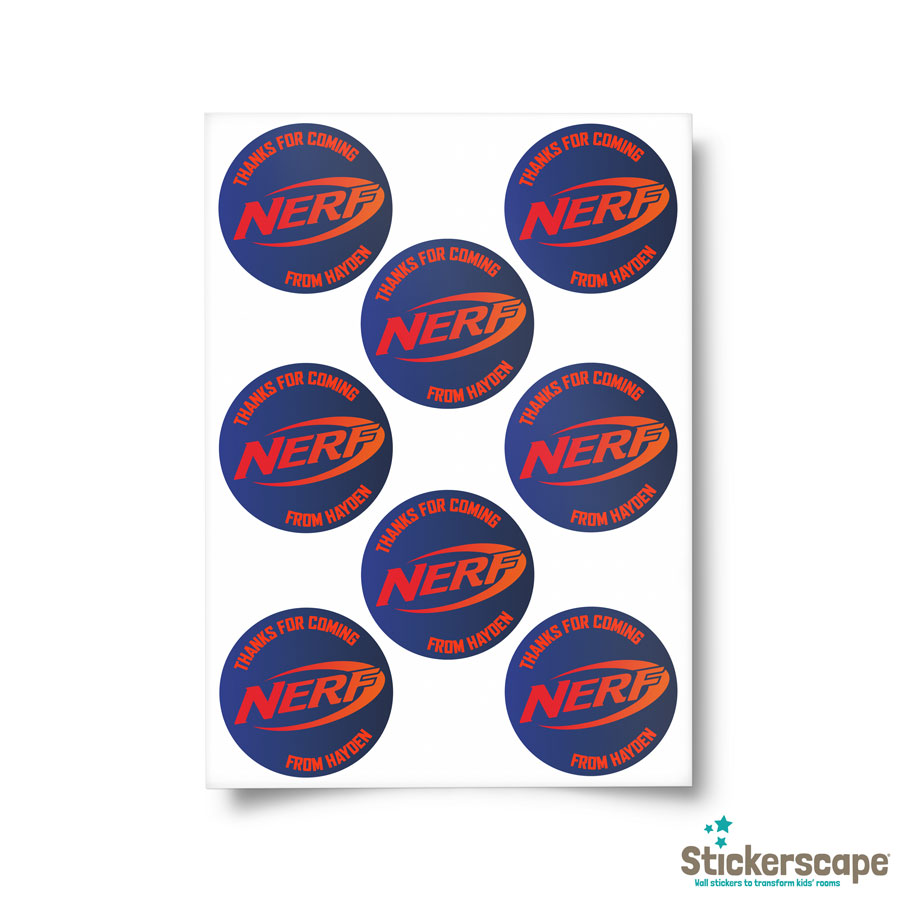 Nerf Party Bag Stickers | Blue and Orange sheet layout