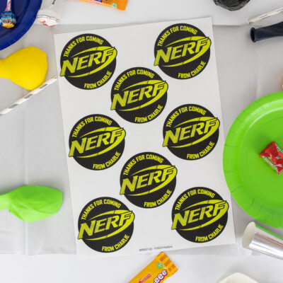 Nerf Party Bag Stickers | Black and Yellow sheet layout