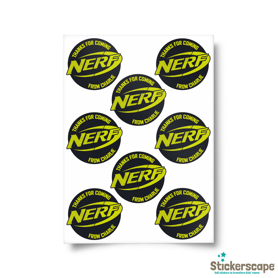Nerf Party Bag Stickers | Black and Yellow sheet layout