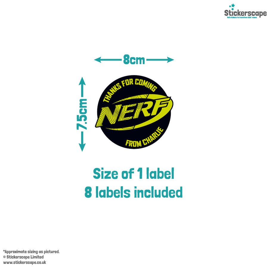 Nerf Party Bag Stickers | 8cm x 7.5cm