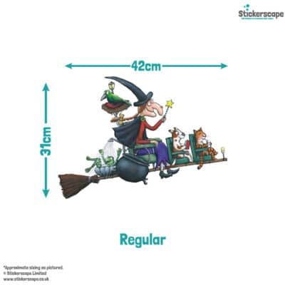 room on the broom busy broom window sticker (Regular size) with dimensions