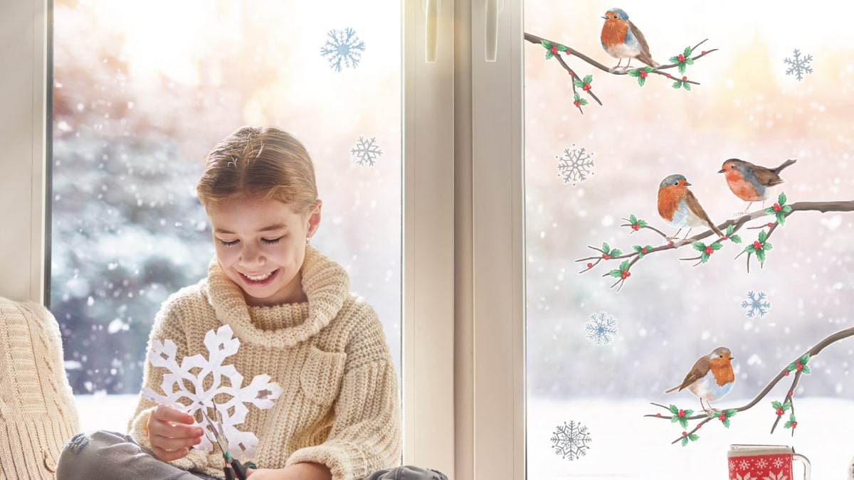 Winter robin window stickers