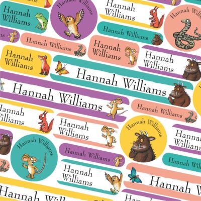 The Gruffalo and Friends name labels on a white background