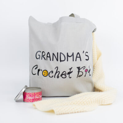 Personalised Crochet Tote Bag with craft items