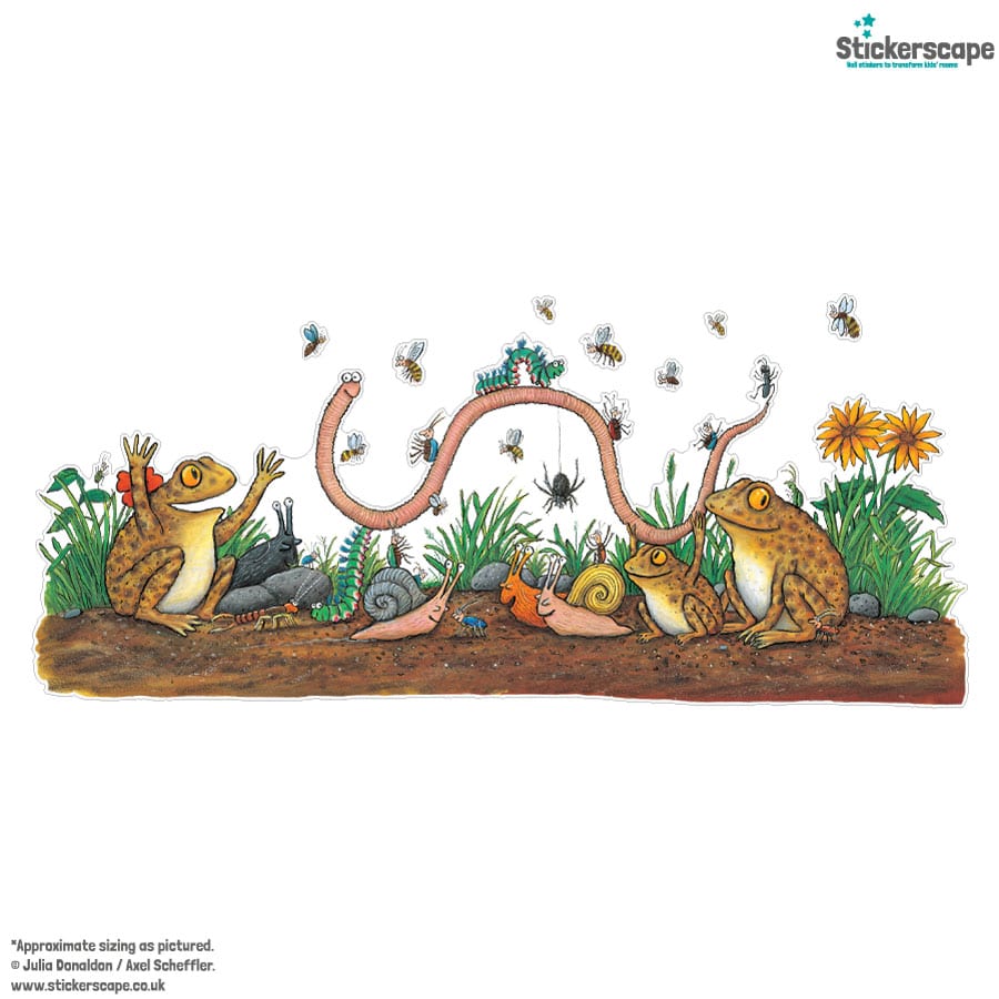 Superworm Garden Scene window sticker on a white background