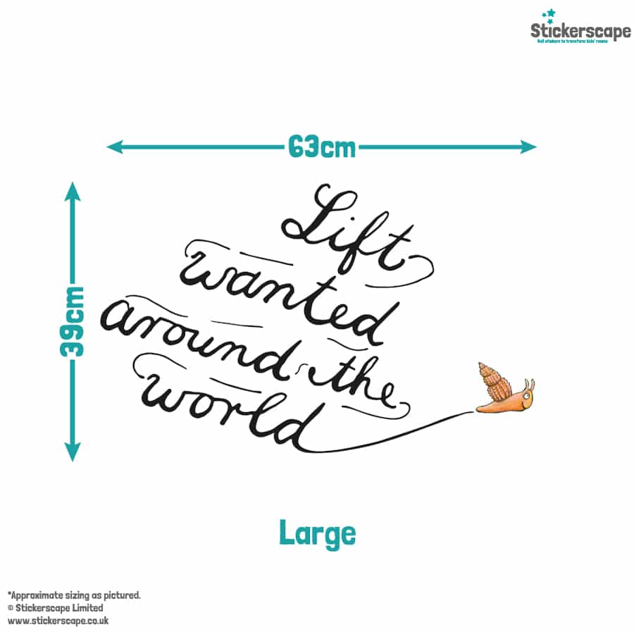 The Snail and the Whale lift wall sticker (large size) with size dimensions
