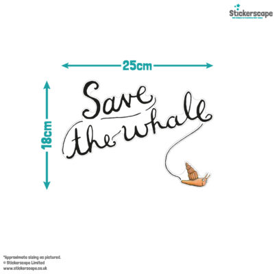 Save the Whale Window Sticker with size dimensions