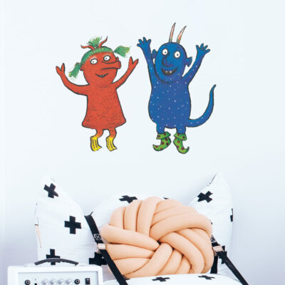 Janet and Bill Jumping wall sticker above a bedhead