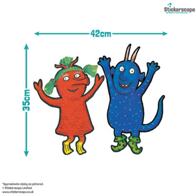 Janet and Bill Jumping wall sticker with size dimensions