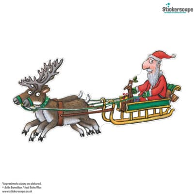Stickman and Santa's Sleigh Christmas window sticker with white background