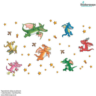 Zog and Dragons wall sticker pack on a white background