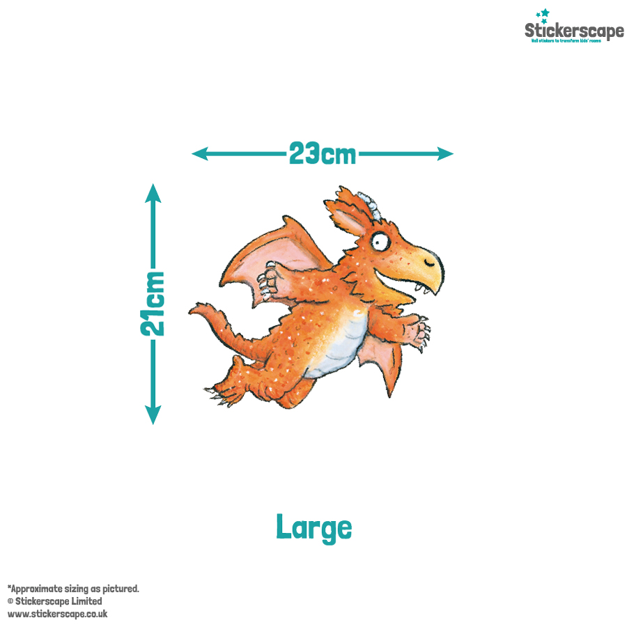 Zog and Dragons wall sticker pack (Large size) with size dimensions